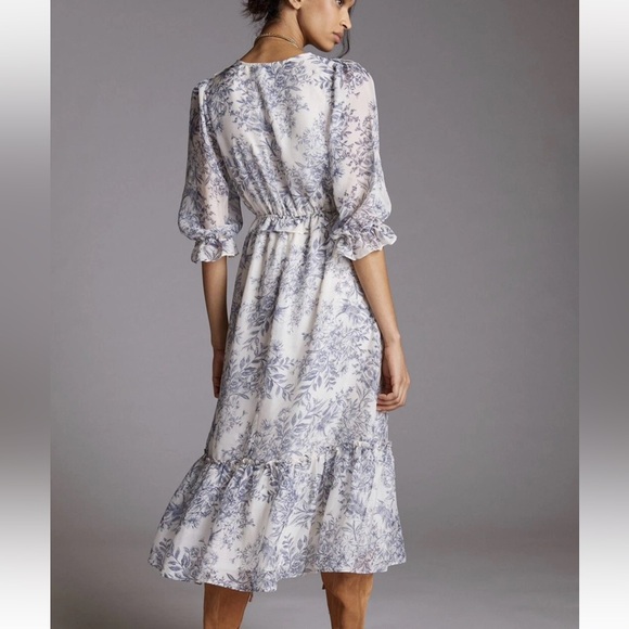 Anthropologie Moon River Blue Floral Ruffle Midi Dress size Small - Picture 3 of 15